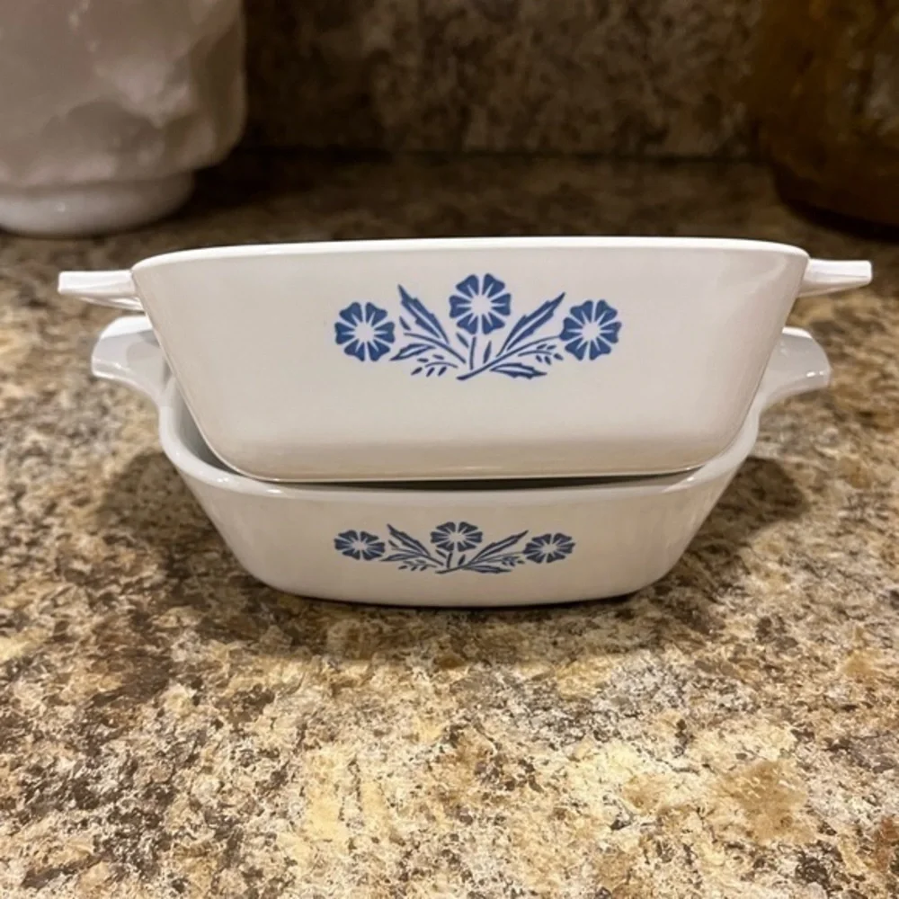 Vintage Corning Ware Petite Pans Baking Dishes Blue Floral Set of 2 Made in USA